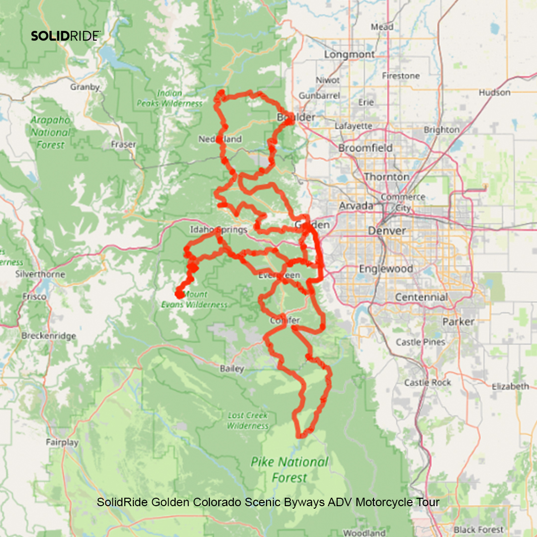 Golden Colorado Scenic Byways ADV Motorcycle Tour Route Preview Map